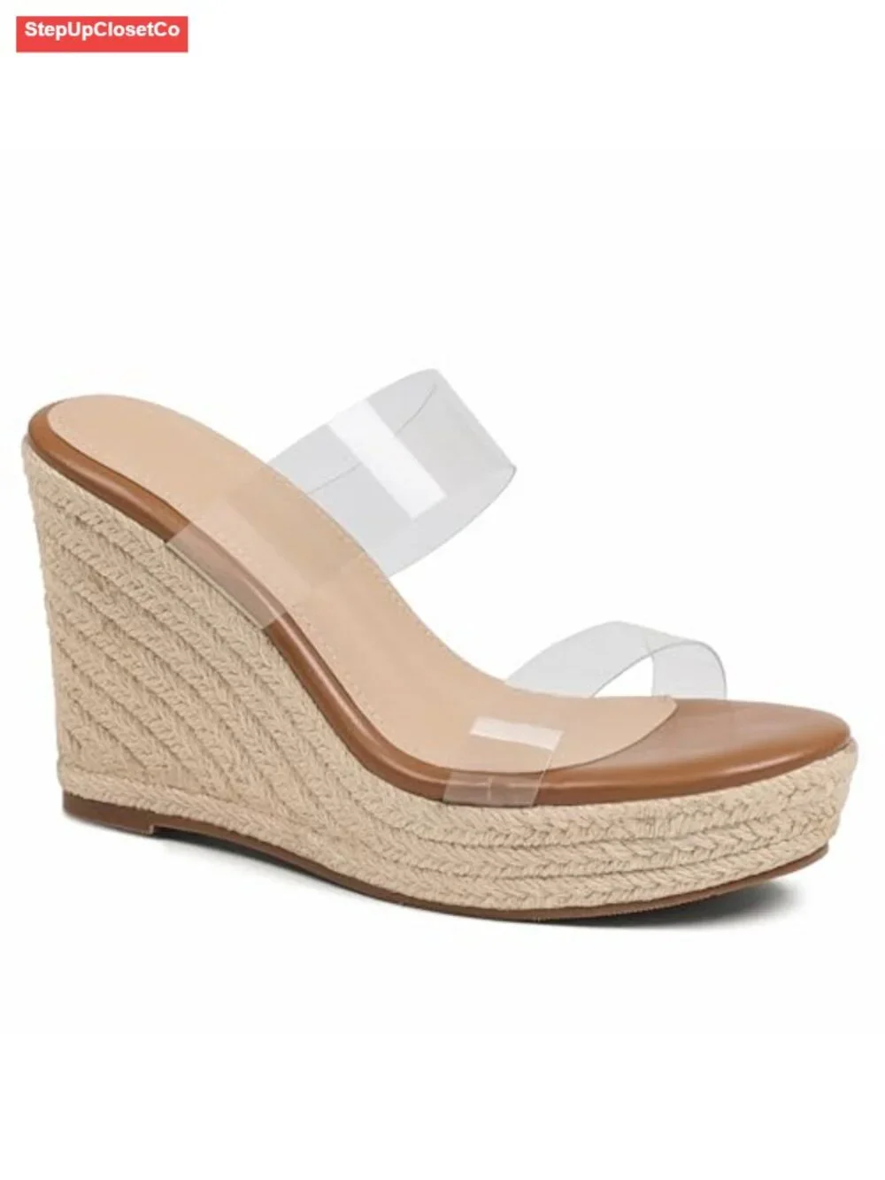 Clear Wedge Sandals Women Platform Espadrilles Slip On Heels PU Insole